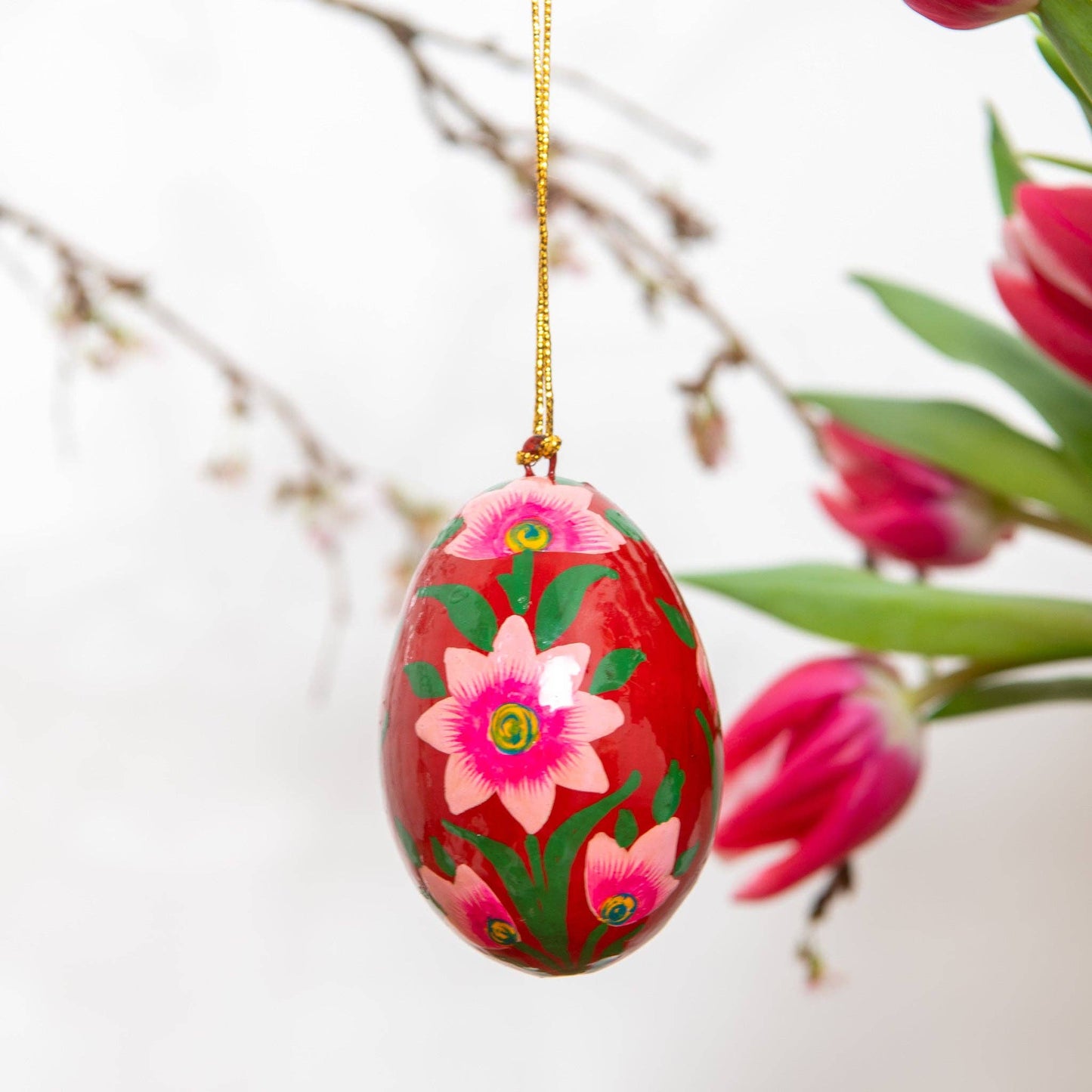 Red Kashmiri Hand Painted Easter Egg