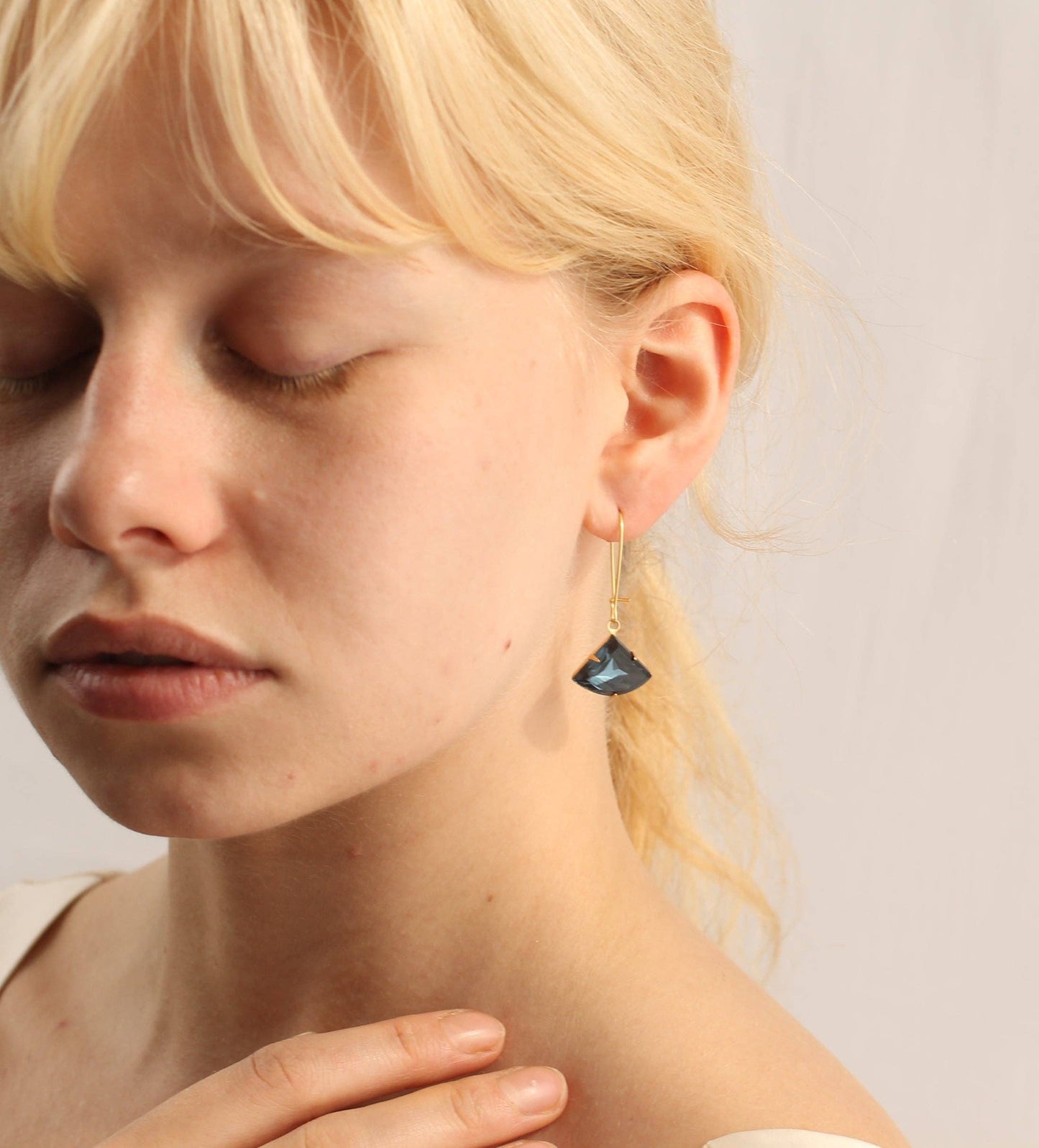 French Navy Vintage Glass Art Deco Earrings