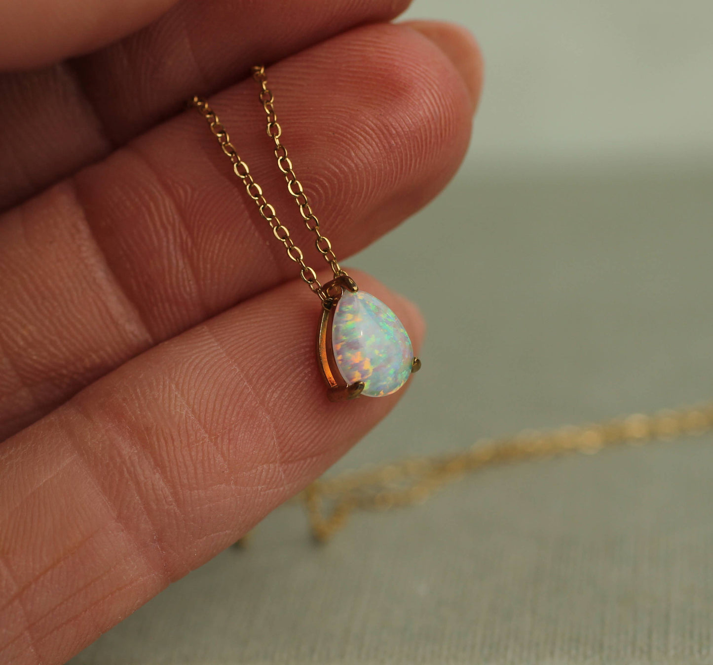 Opal Teardrop Pendant Necklace