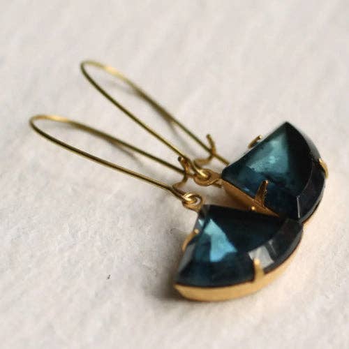 French Navy Vintage Glass Art Deco Earrings