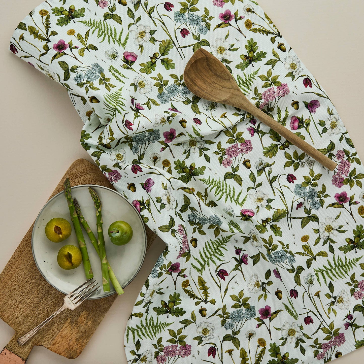 Cottage Garden Botanical Print Tea Towel