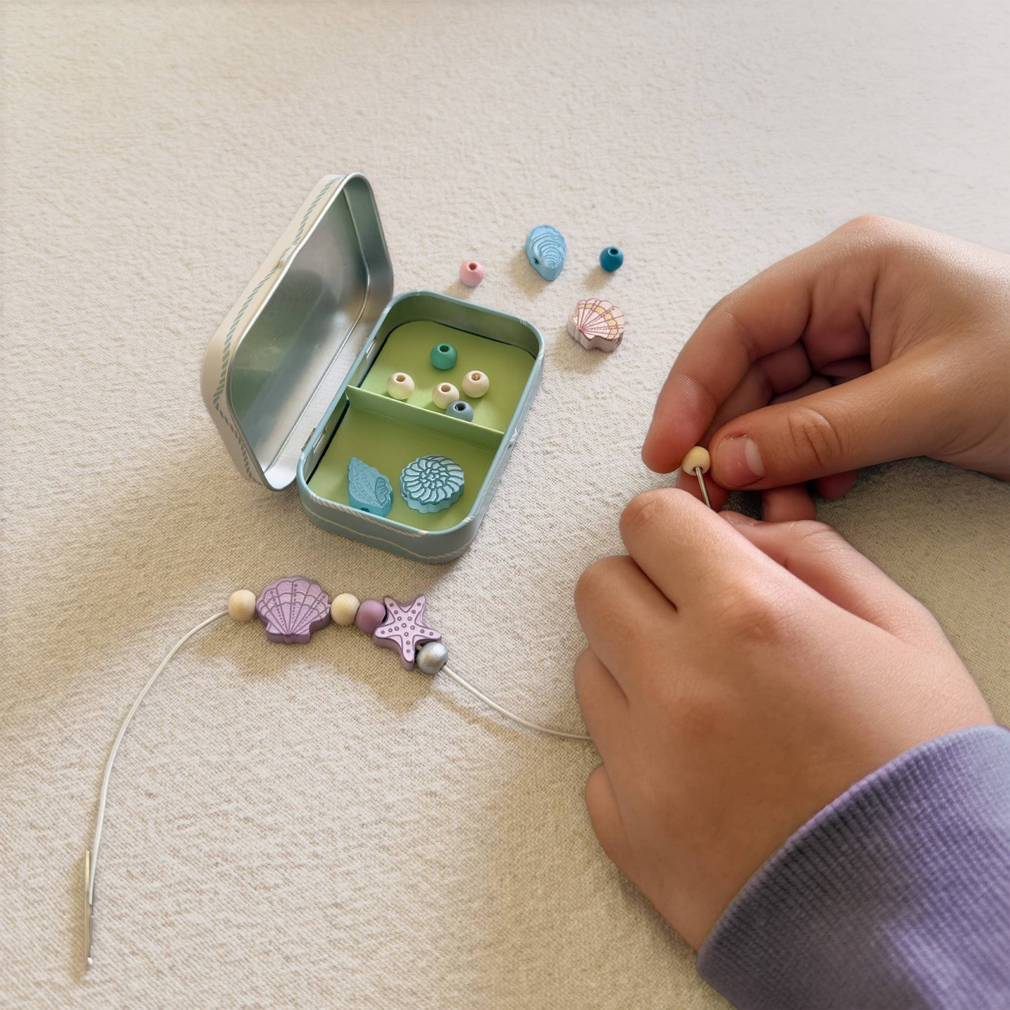 Mini Seashell Bracelet Gift Kit Wooden Bead Jewellery Making Friendship Bracelet Childrens