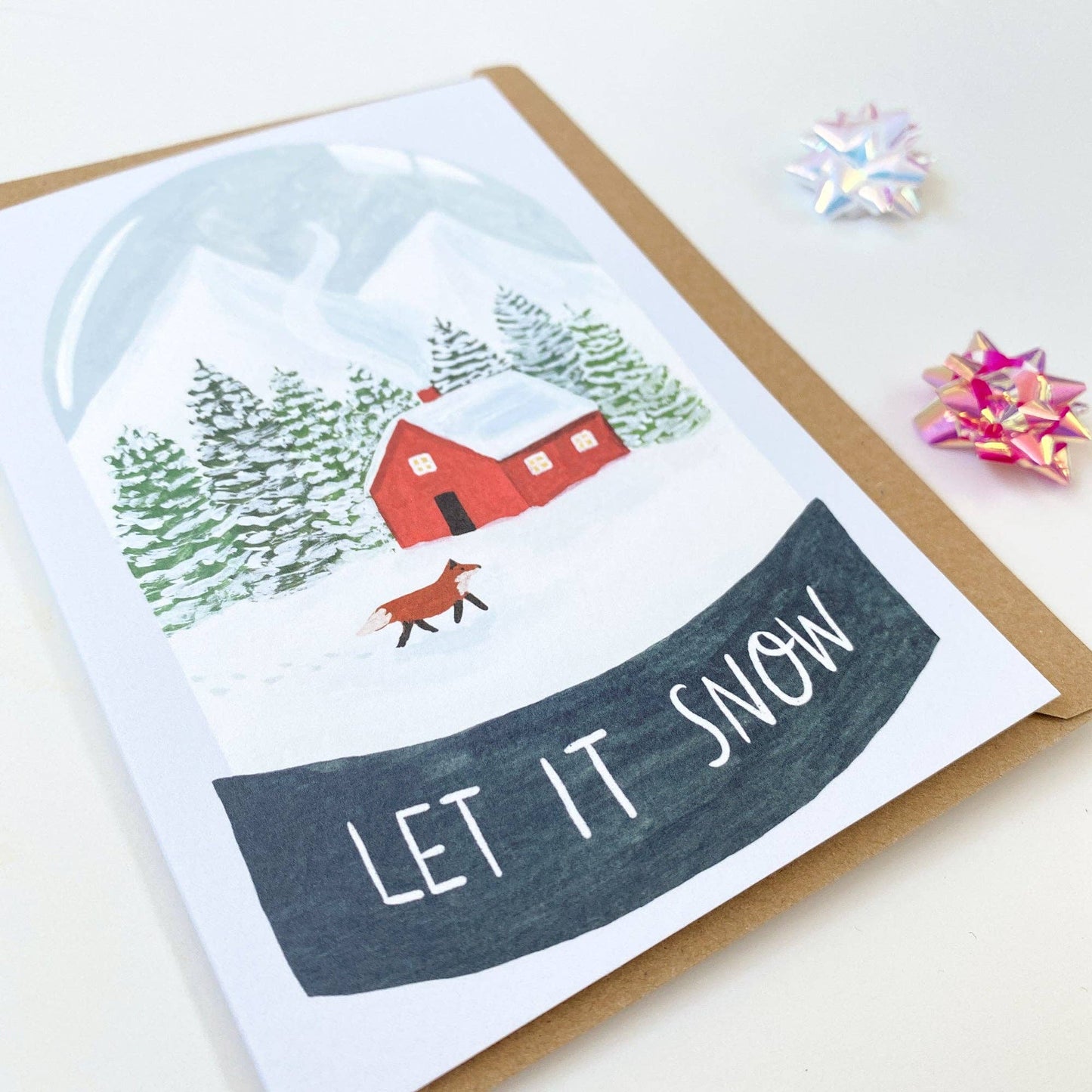 Let It Snow Christmas Card - Christmas Cabin Snow Globe
