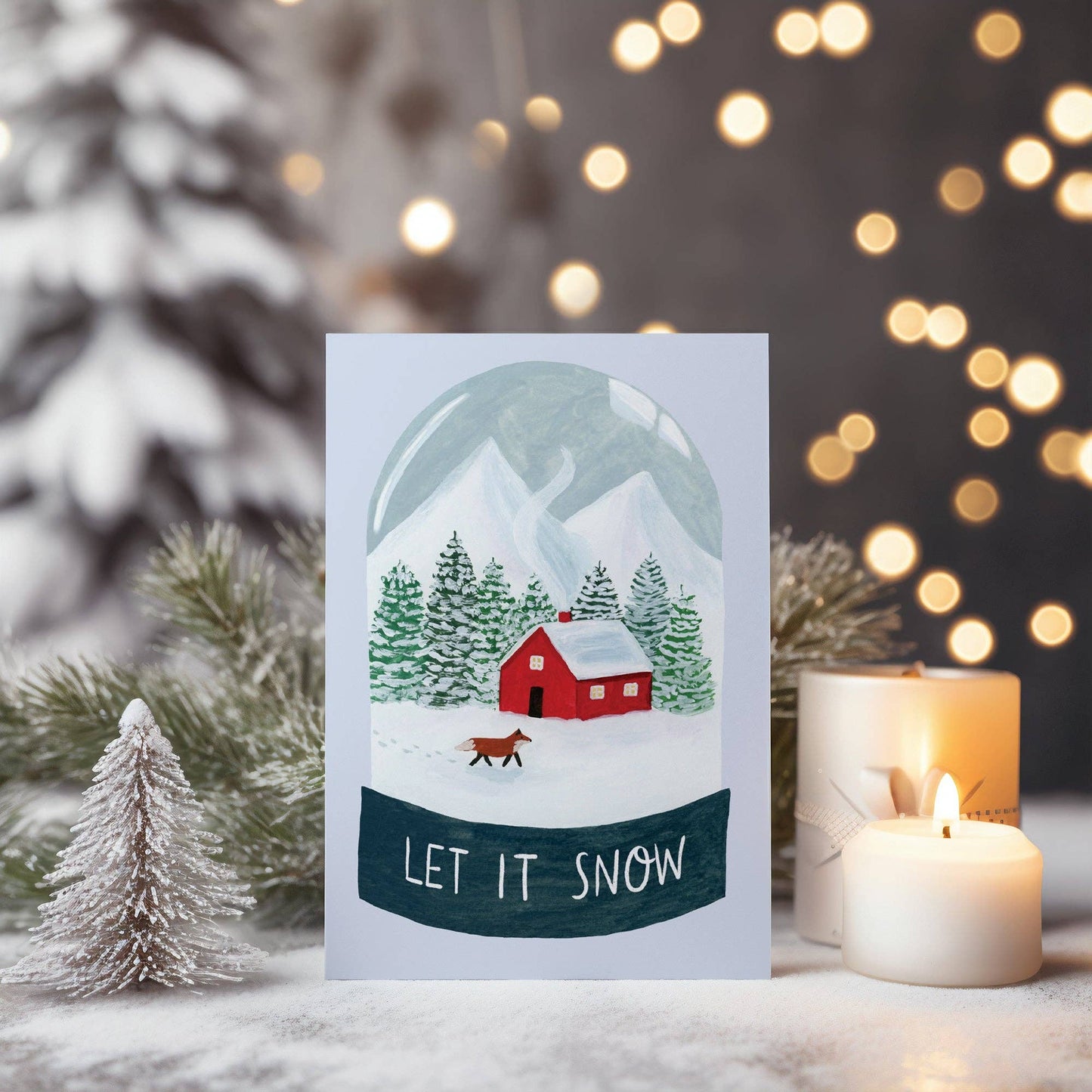 Let It Snow Christmas Card - Christmas Cabin Snow Globe