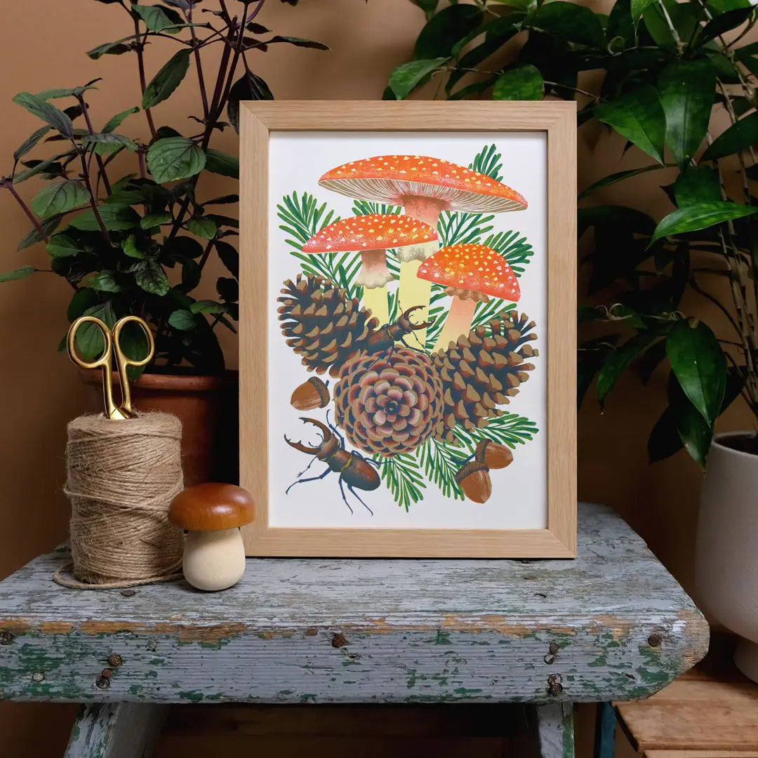 Fly Agaric Autumnal Risograph Art Print