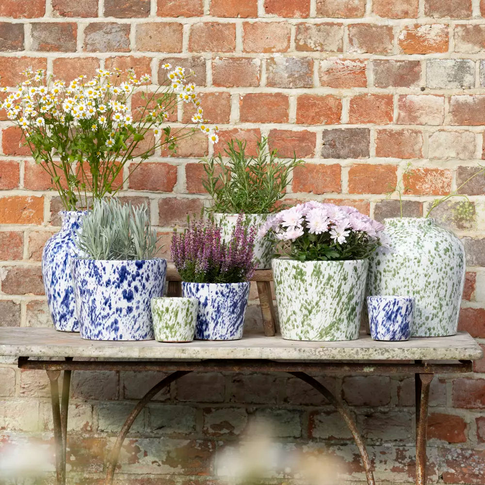 Large Blue Ceramic Splatter Old Style Dutch Plant Pot