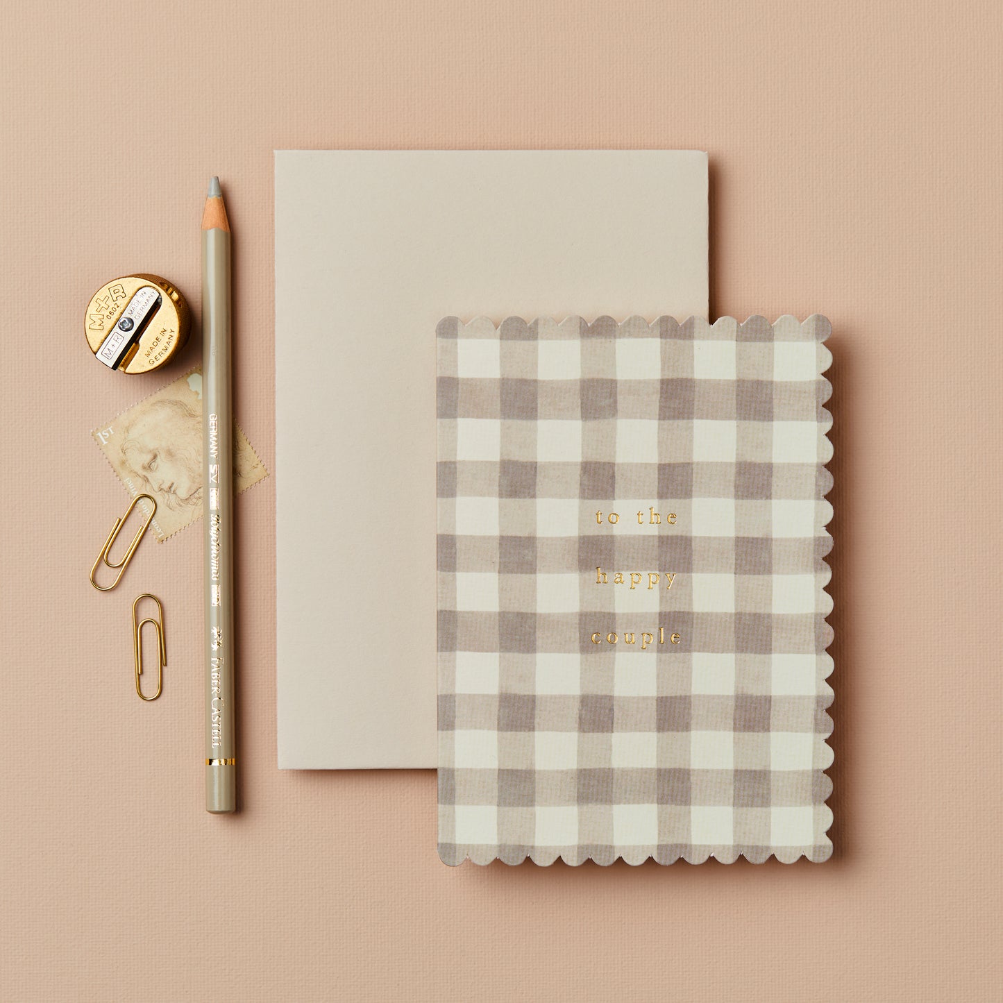 Happy Couple Gingham Wedding Greetings Card