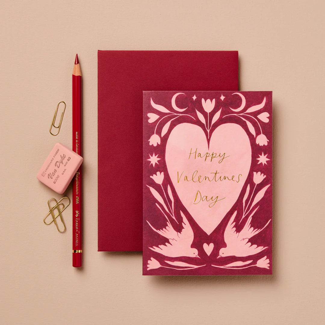 Folk Heart Valentines Card