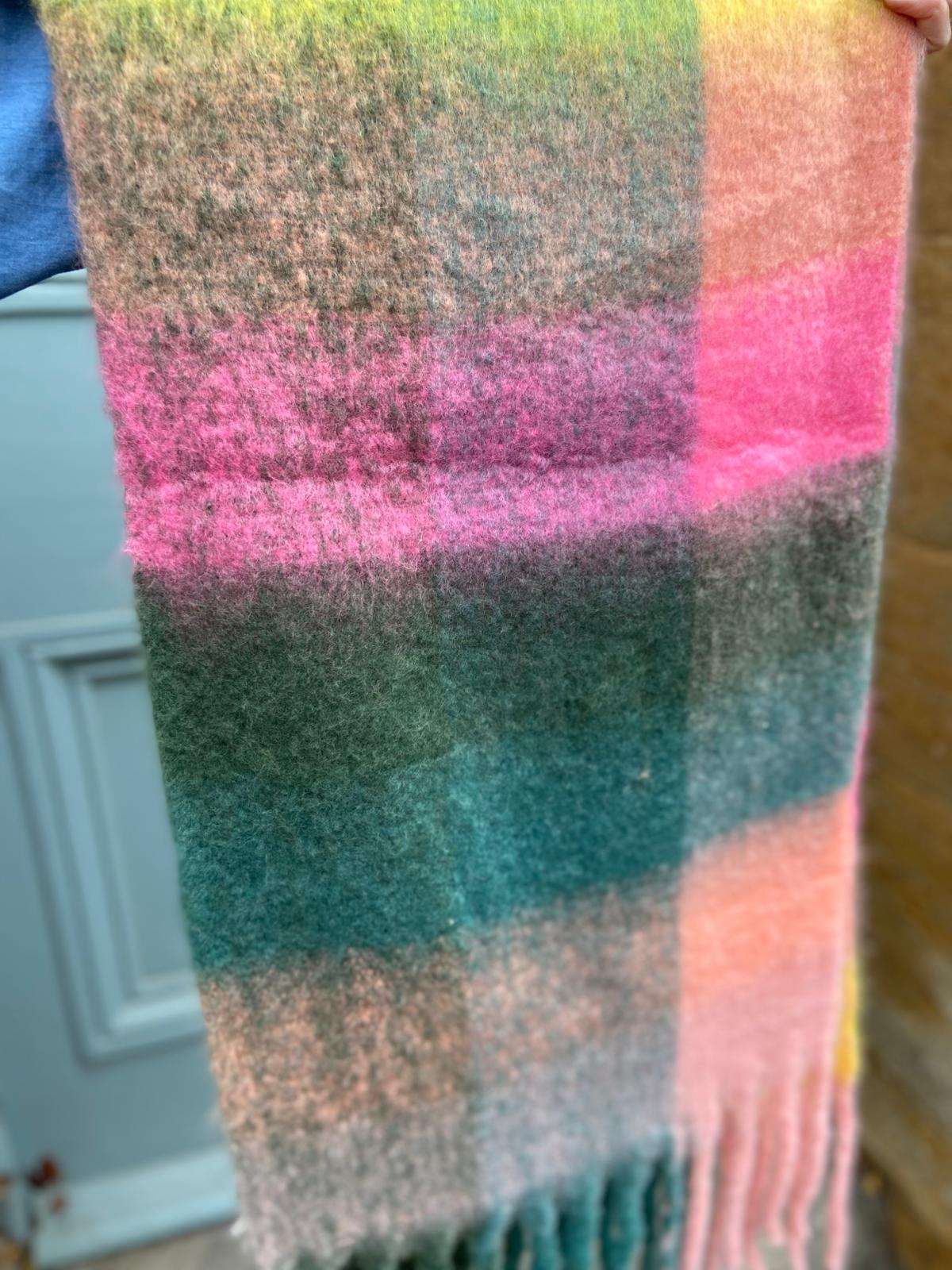 Super Soft Cosy Check Scarf, Pinks & Greens