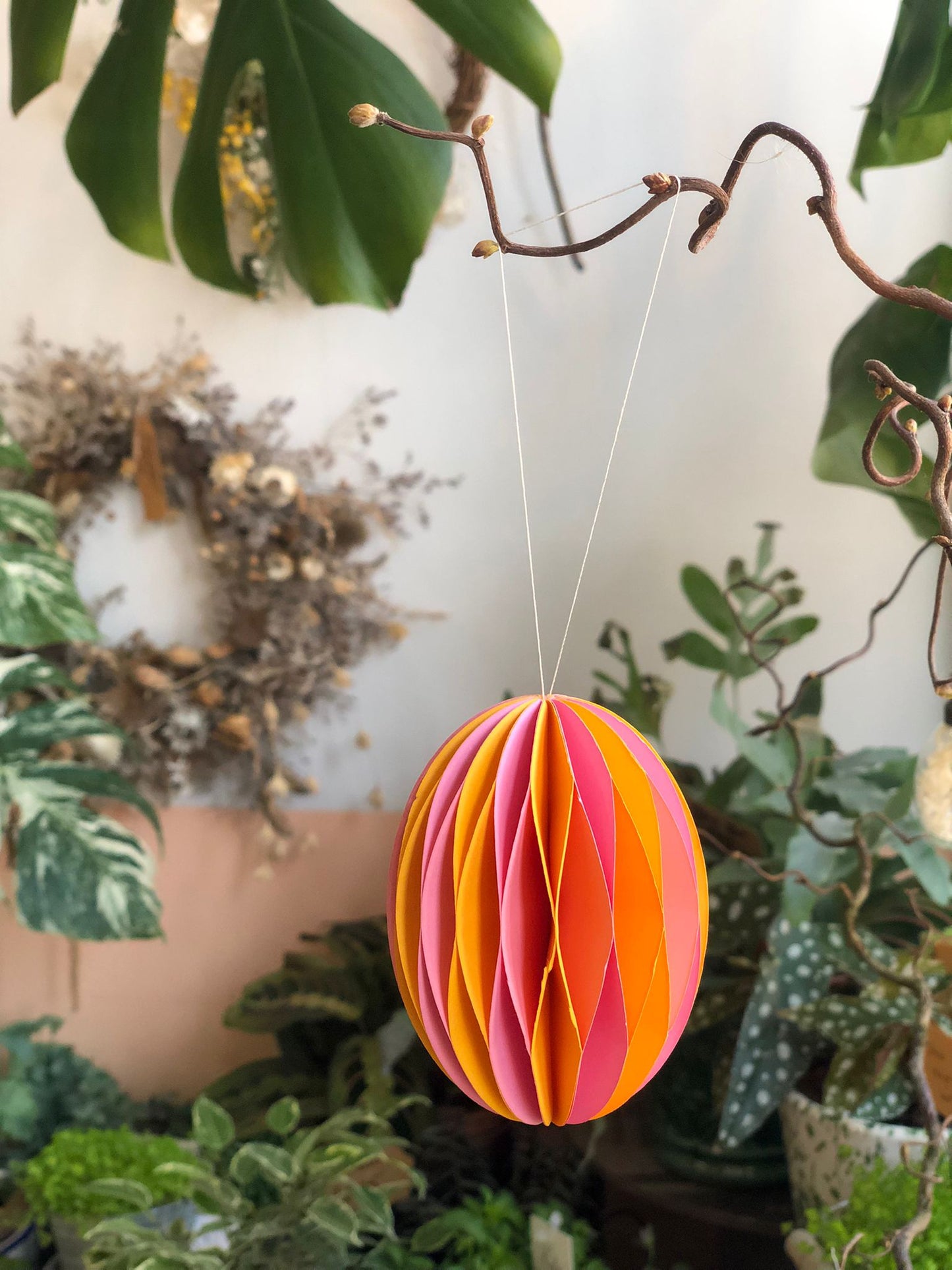 Honeycomb Orange/Pink Easter Egg Hanging Decorations