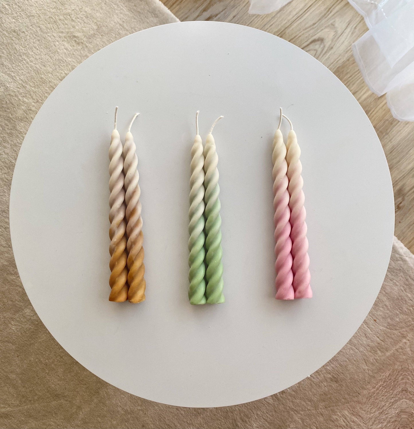 Strawberry Whip Ombre Twirl Candle sticks Set. Vegan, soy