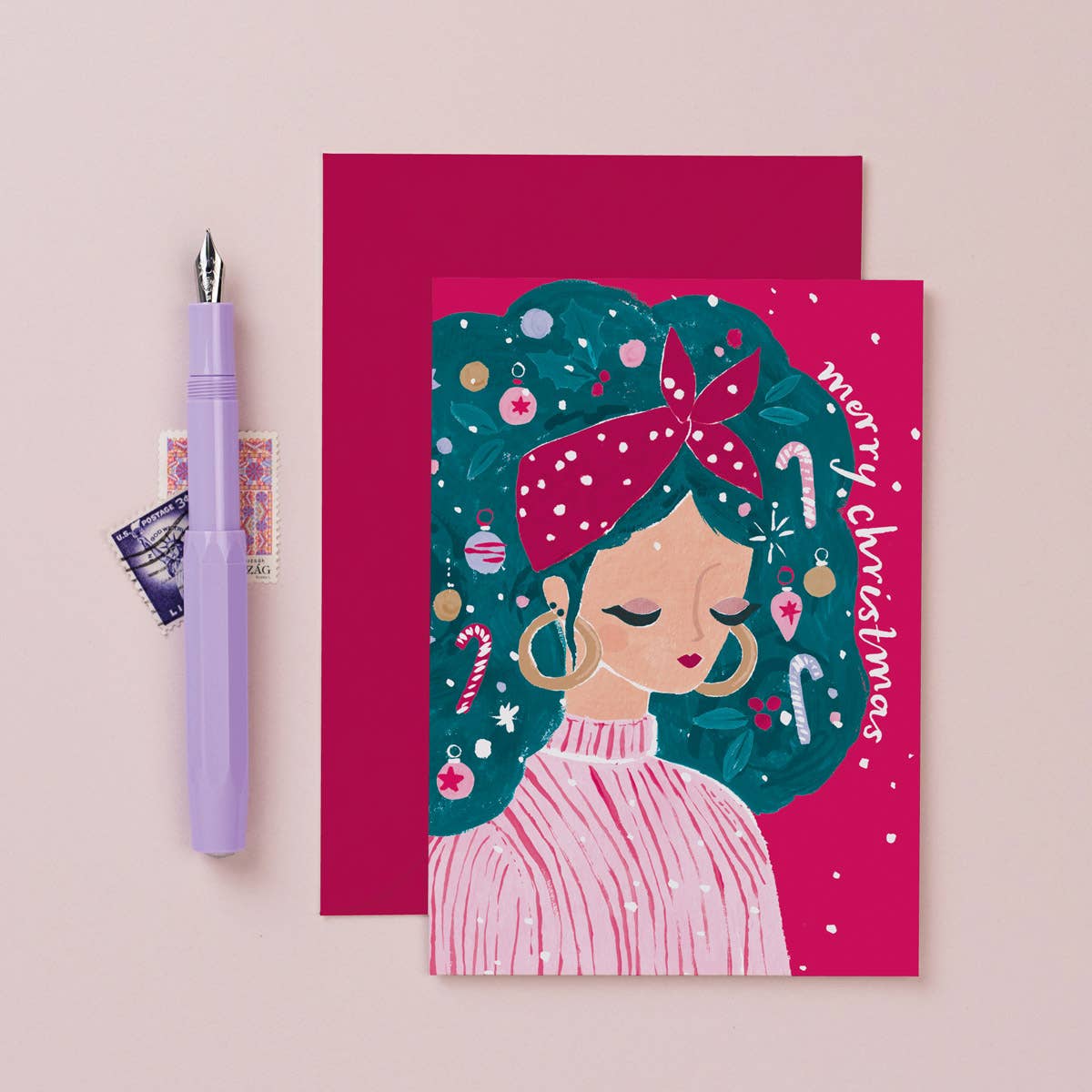 Decorated Hair Christmas Card | Holiday Card | Xmas Cards