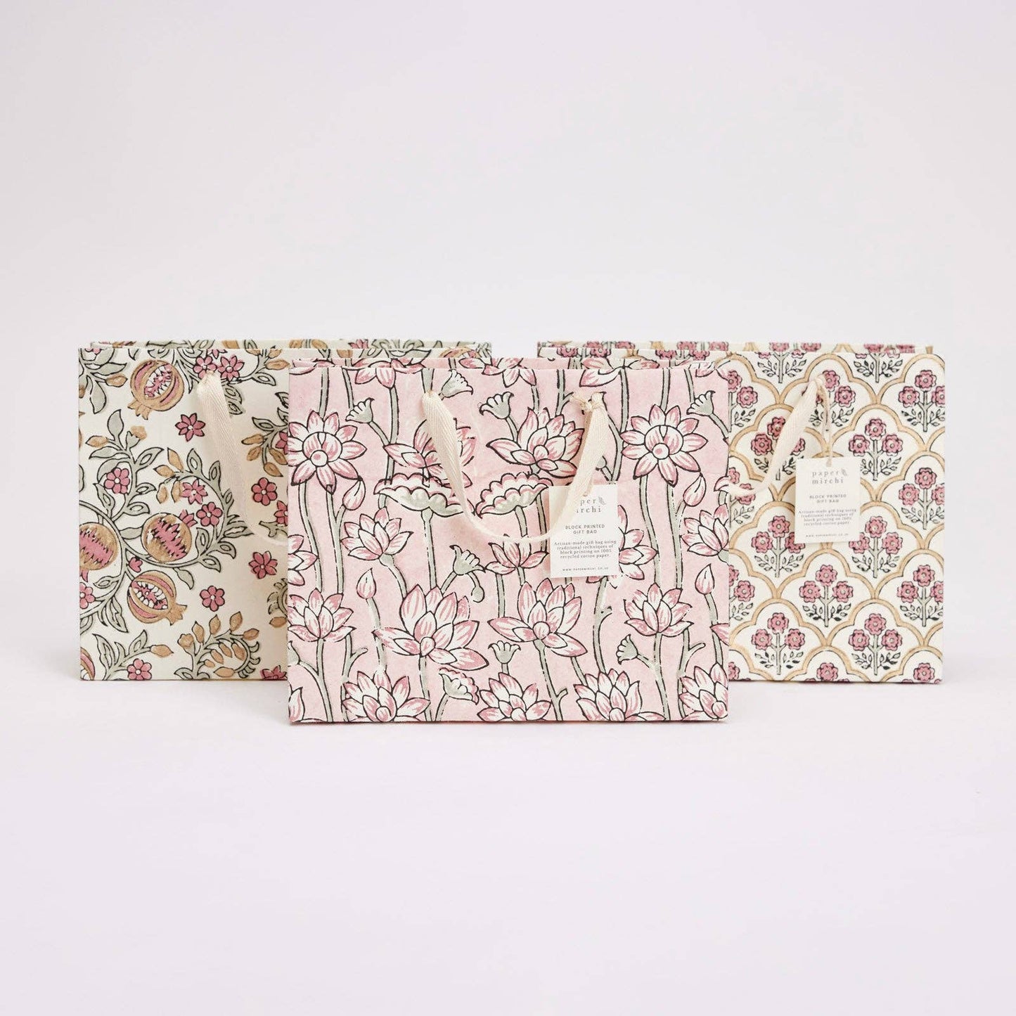 Trellis Pink Earth Medium Block Printed Gift Bags