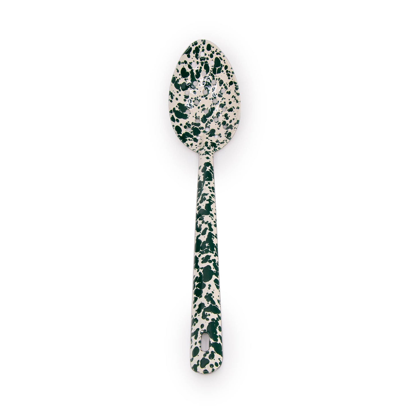 Large Slotted Spoon Splatterware Green & Cream Enamelware