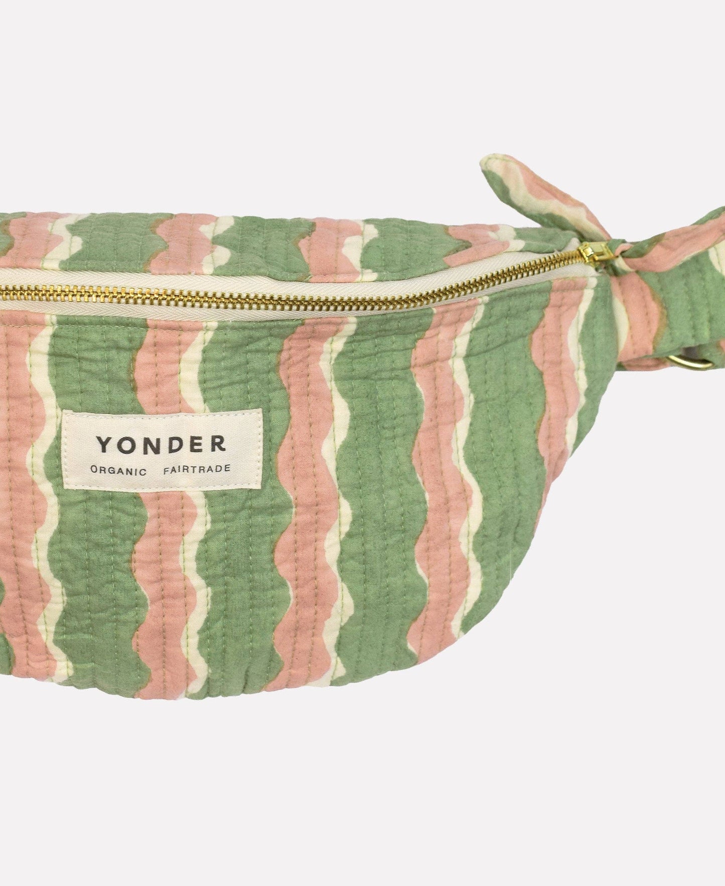 Organic Cotton Quilted Bumbag Hand Block Printed in Whirly Mint