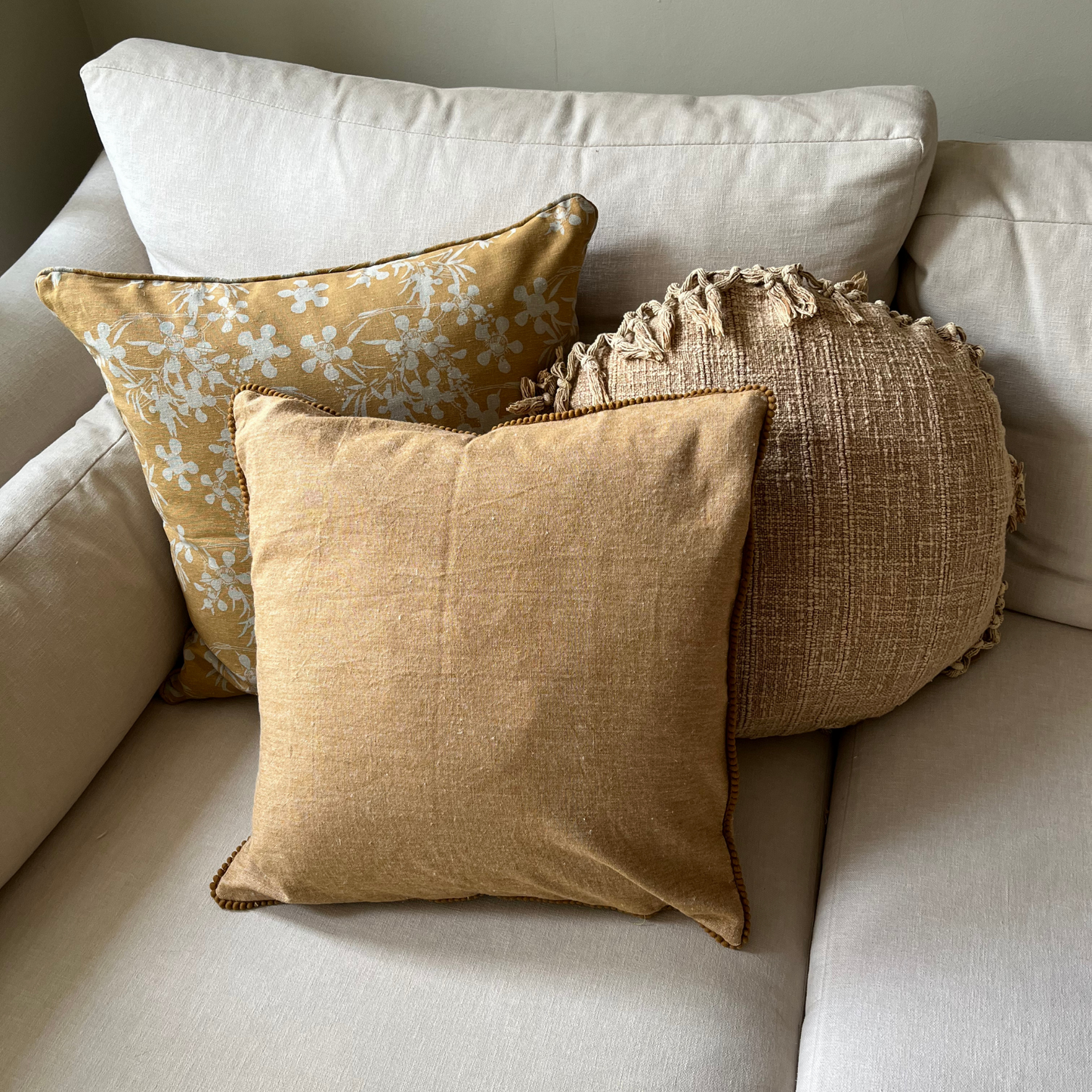 Kubu Round Tassled Cushion 100% Cotton Honey Yellow