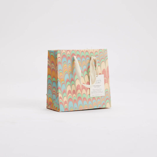 Scallops Mint Rose Small Hand Marbled Gift Bags