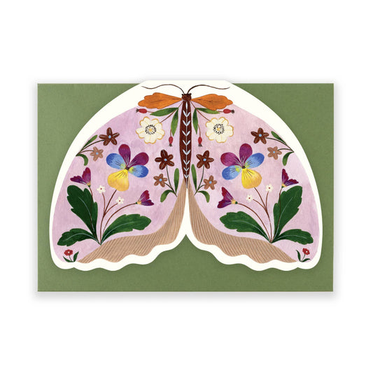 Pale Magenta Floral Moth shaped card