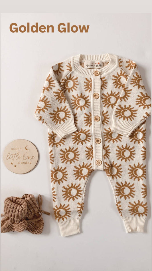 Knitted 100% Cotton Onesie Romper in Golden Sun 3-6 months