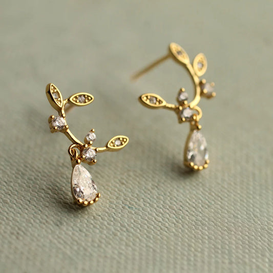 Botanical Moons Crystal Sterling Silver Stud Earrings