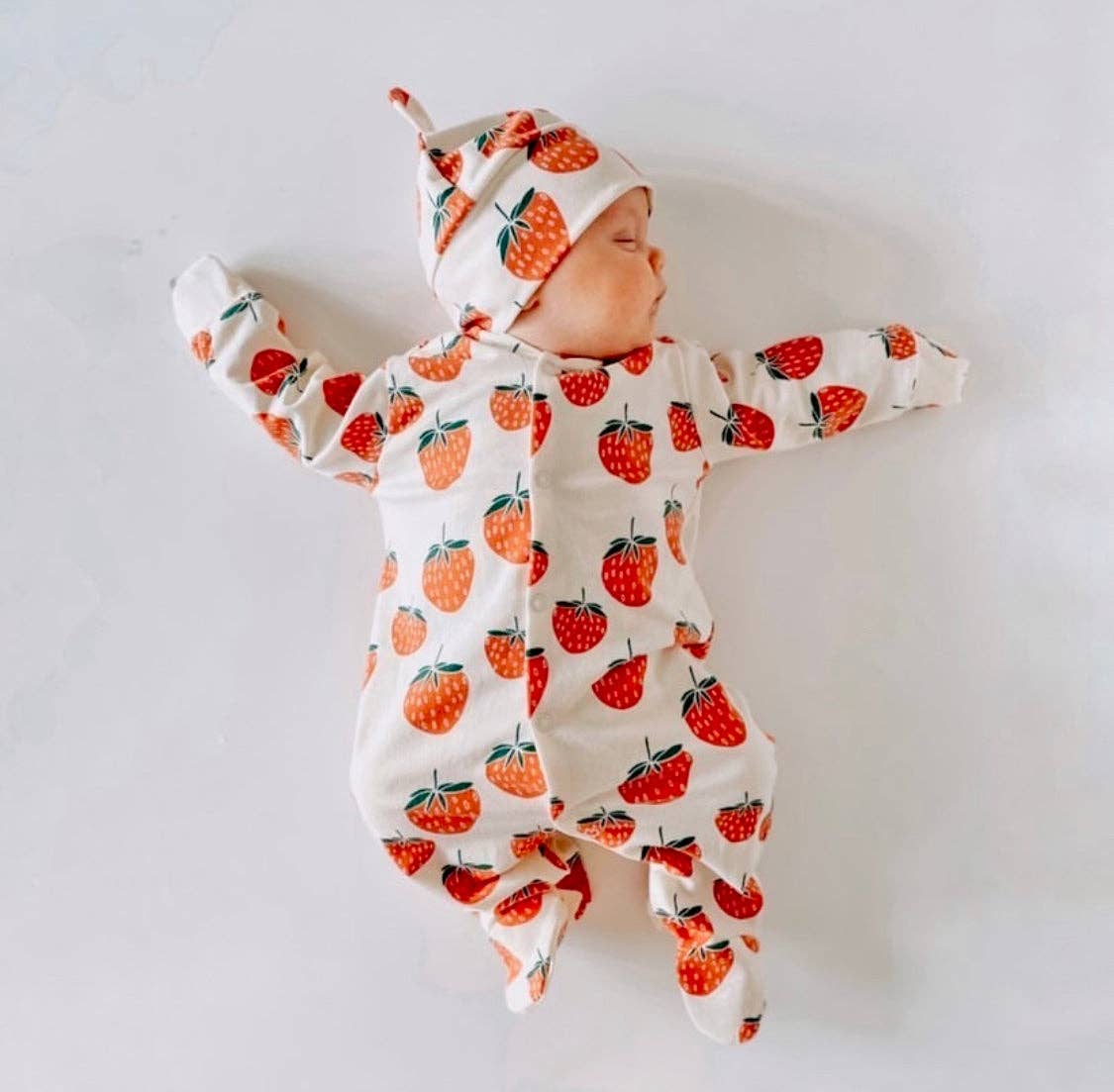 Strawberries & Cream Organic Cotton Baby Sleep Suit Onesie Newborn - 12m
