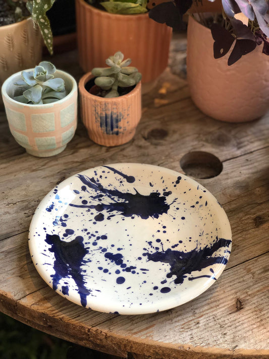 Spanish Pottery Splatterware Side Plate, Blue