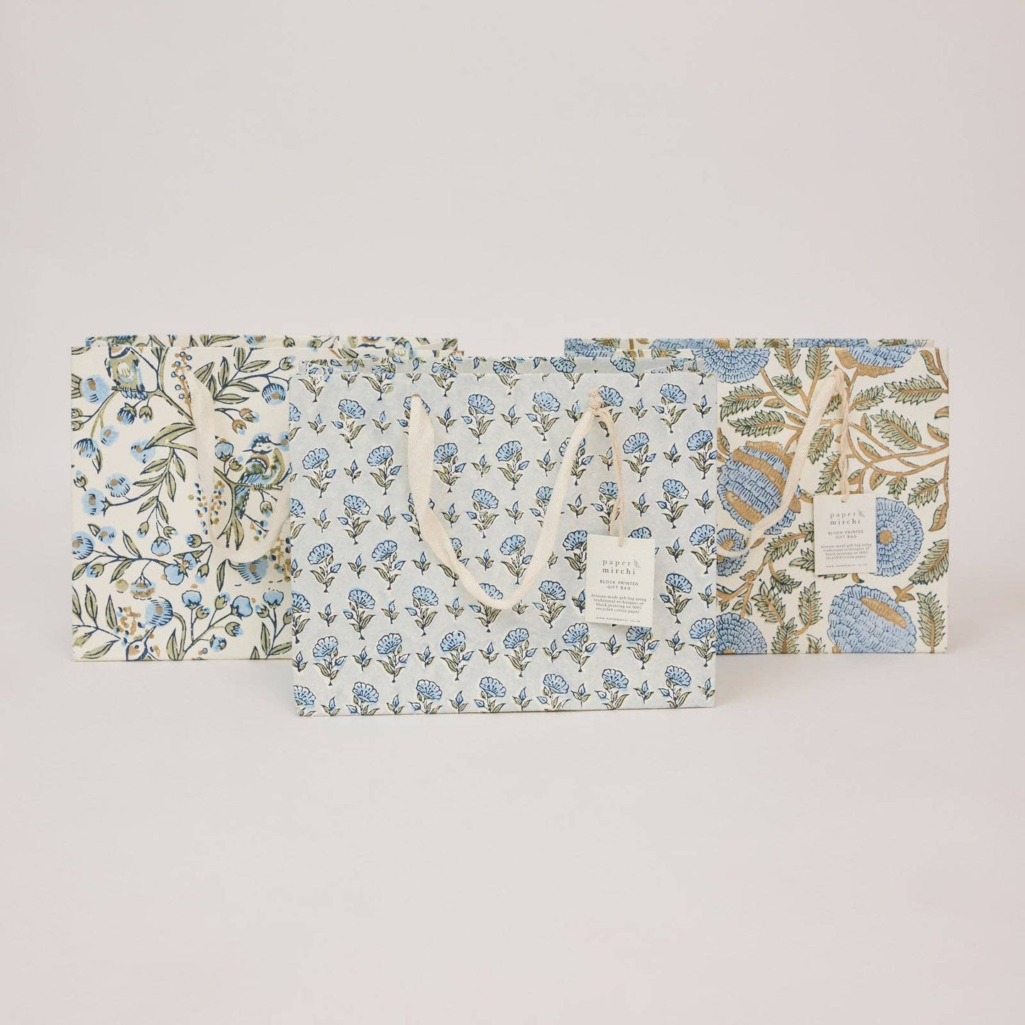 Ditsy Blue Stone Medium Block Printed Gift Bags