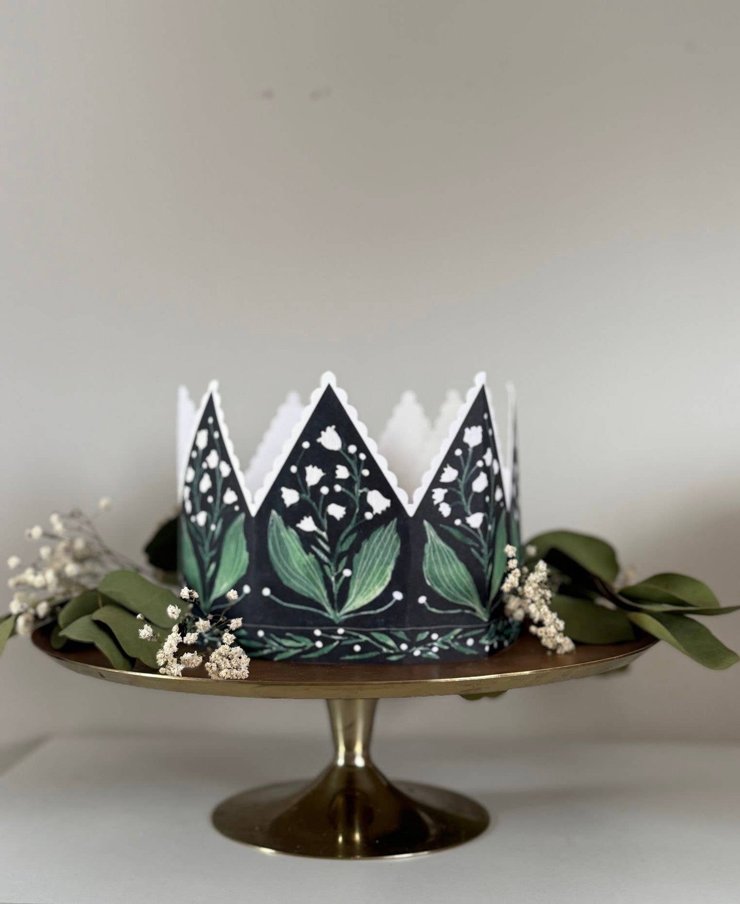 Botanical Party Hat Crown Birthday Card Lily of the Valley