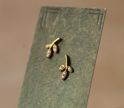 Leaf Petal Sterling Silver Stud Earrings
