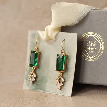 Vintage Emerald Green Zirconia Crystal Chrysler Earrings