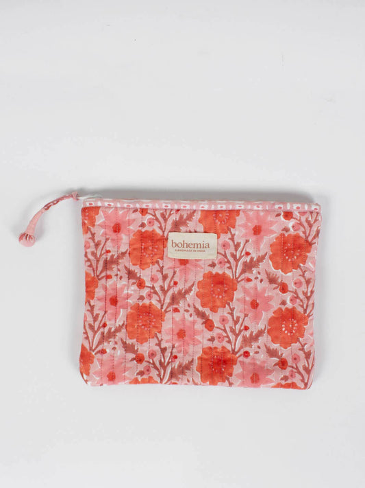 Large Floribunda Zip Pouch, Vintage Pink