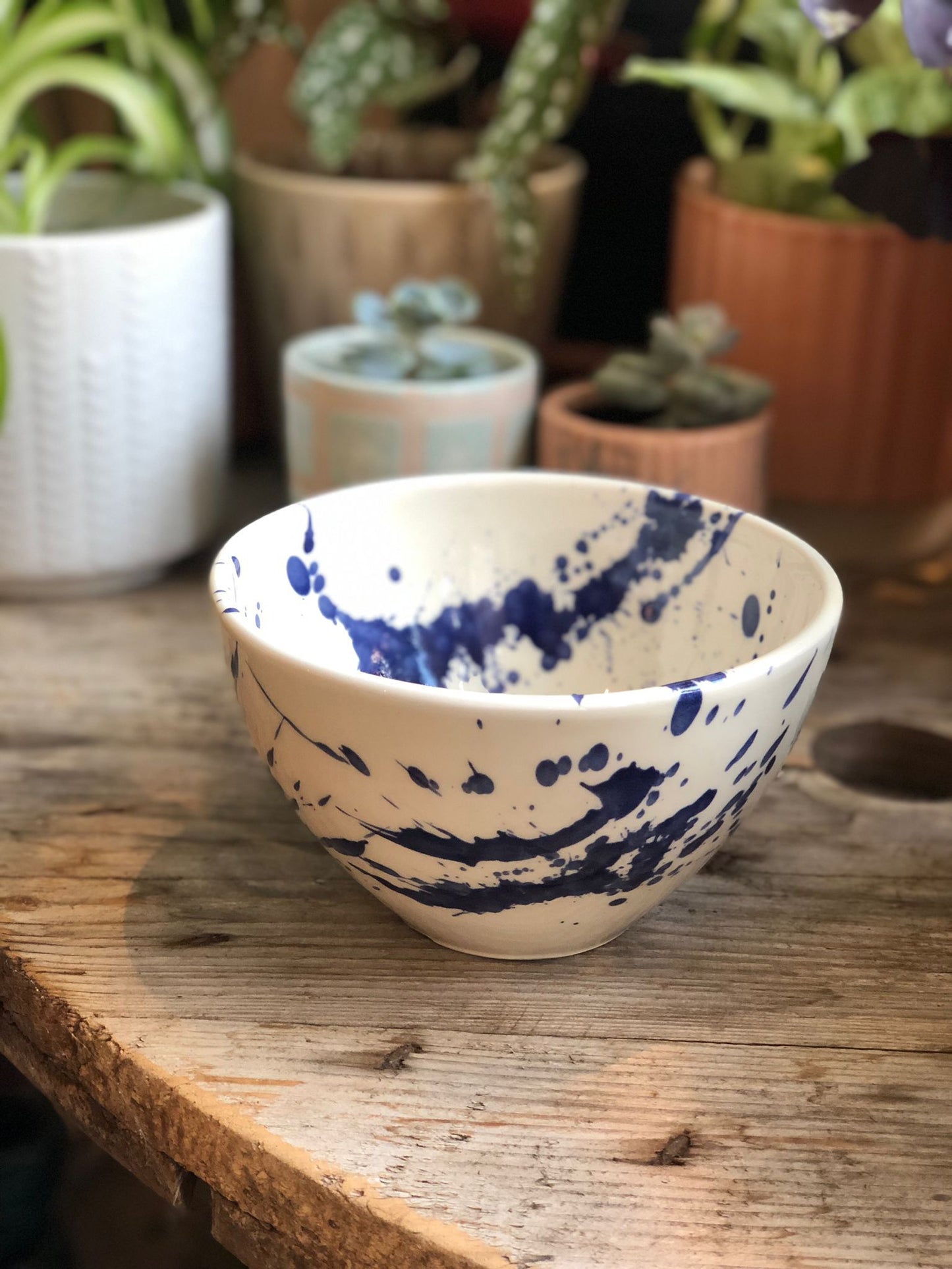 Spanish Pottery Splatterwear Noodle Bowl, Blue