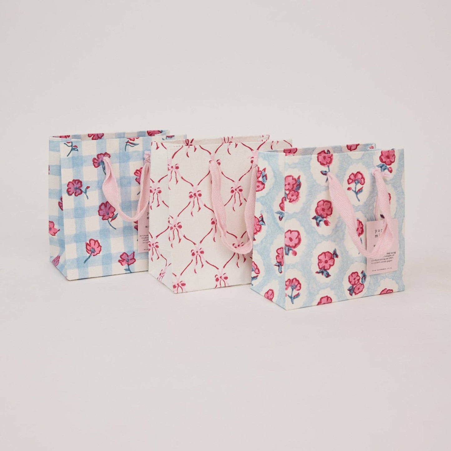 Small Hand Block Printed Gift Bags Pinks