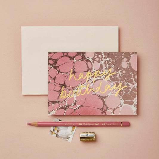Pink Marbled Happy Birthday Card