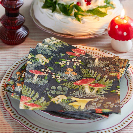 Woodland Mushroom Christmas Napkins | 20 Pack |