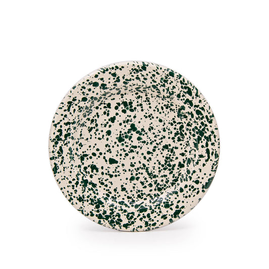 Flat Salad Plate Splatterware Green & Cream Enamelware