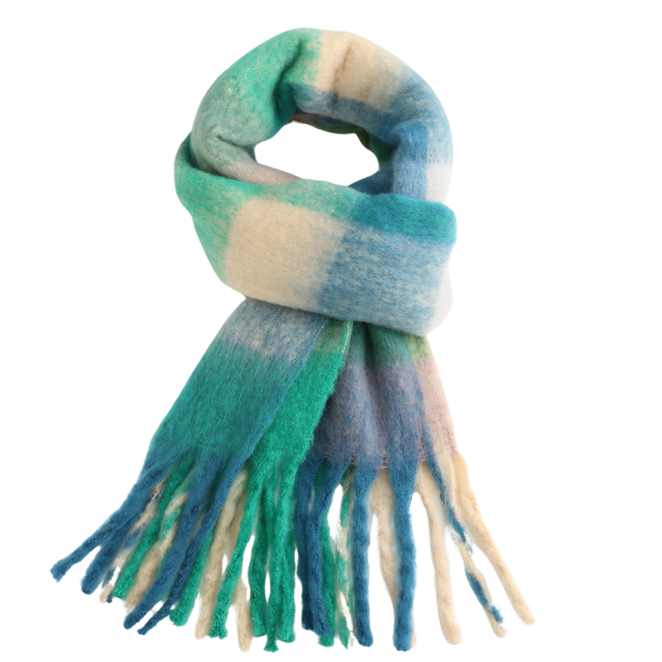 Super Soft Cosy Check Scarf, Blue & Cream