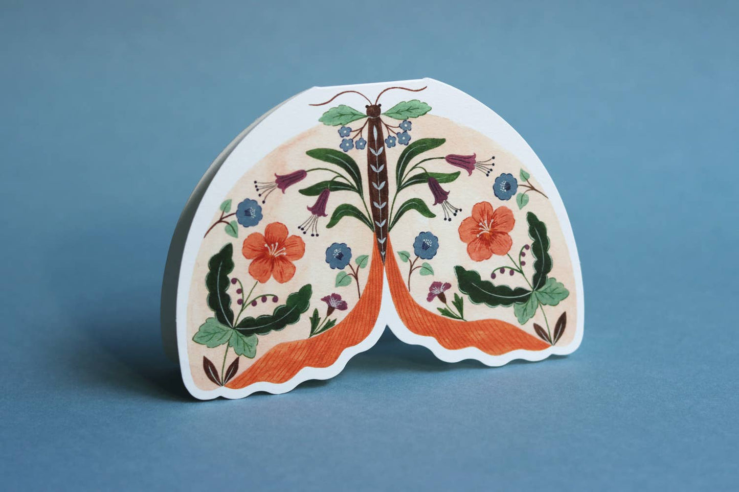 Peach Floral Moth shaped card