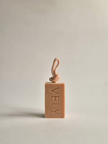 Amélie Natural Handmade Soap On A Rope With Pink Clay 