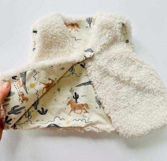 Wild West Gilet Cowboy Horse Cactus Print Organic Cotton Baby Fleece