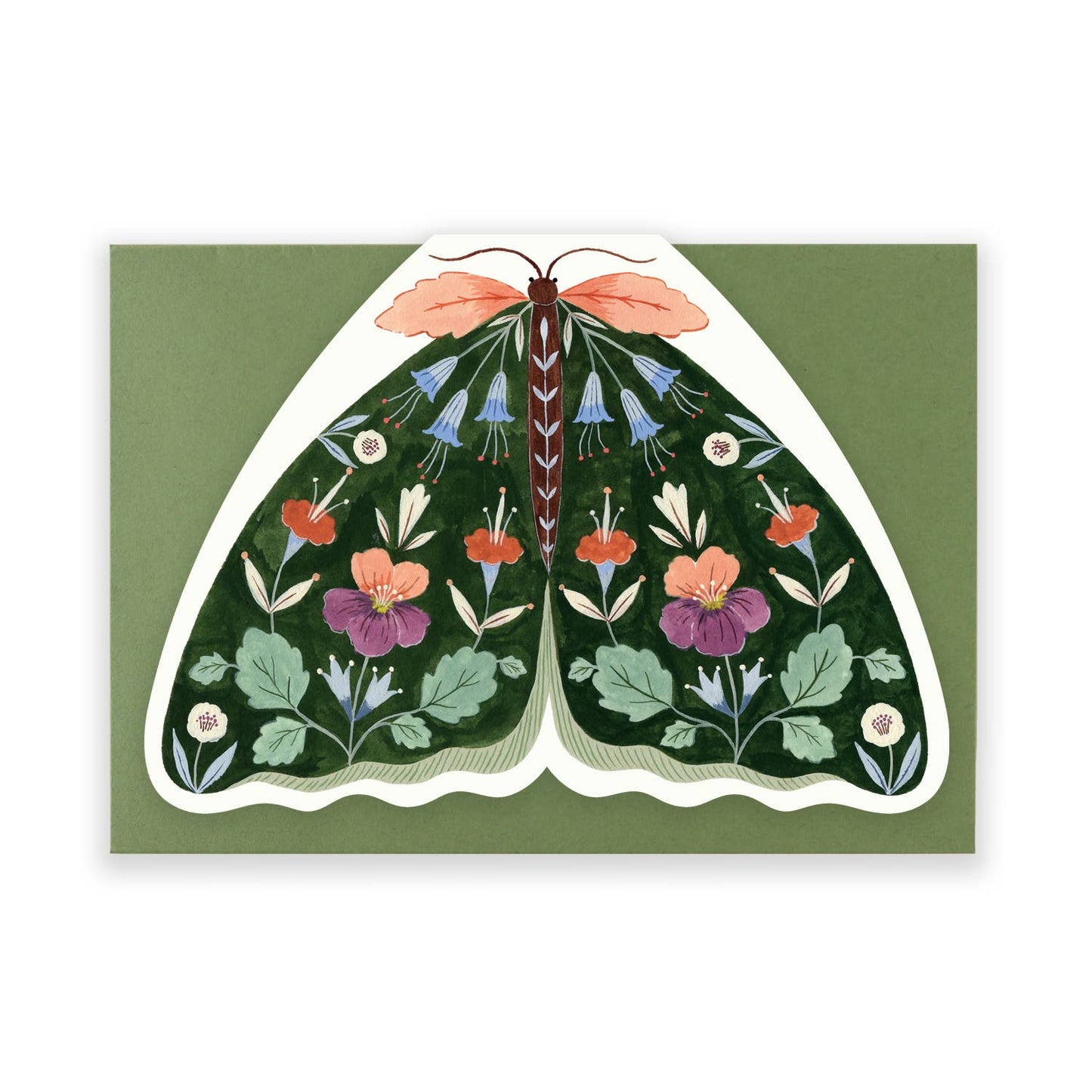 Forest Green Floral Moth shaped card