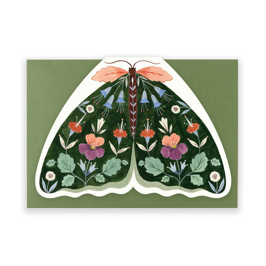 Forest Green Floral Moth shaped card