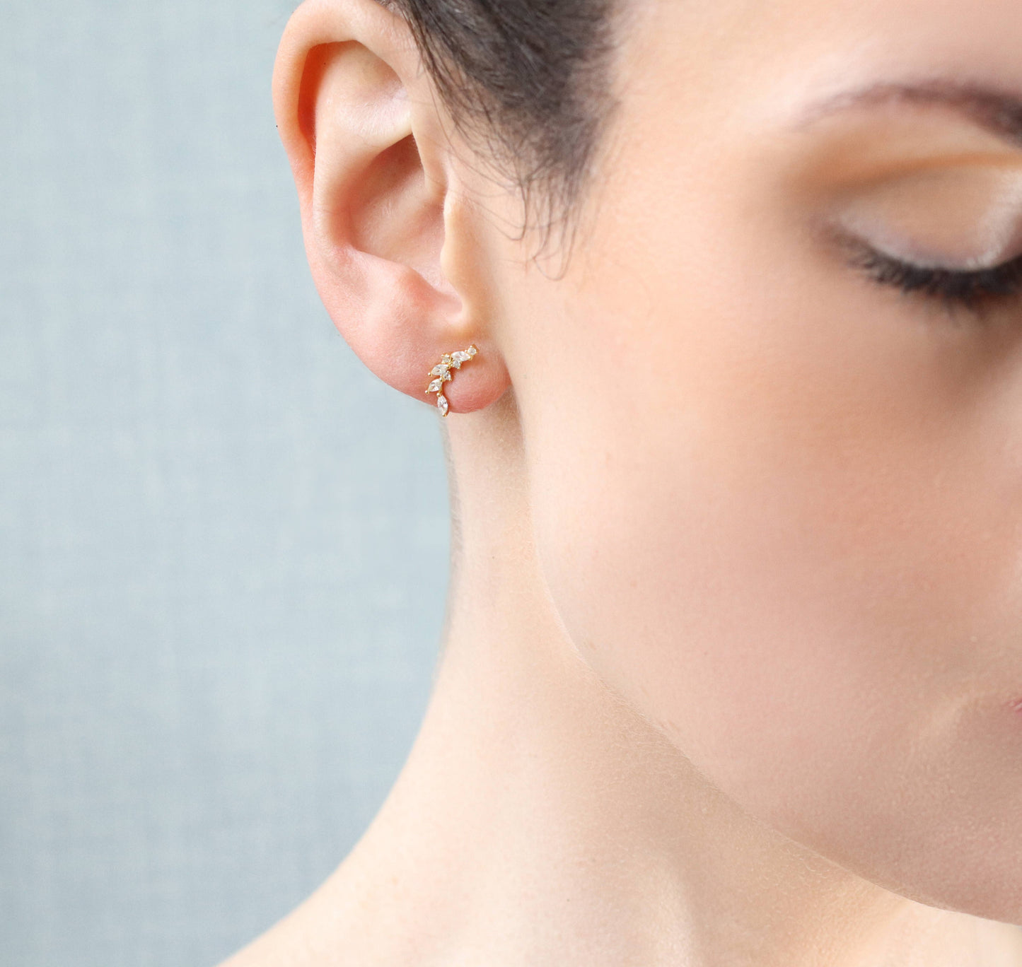 Laurel Wreath Leaf Zirconia Crystal Sterling Silver Stud Earrings