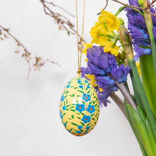 Yellow and Blue Kashmiri Hand Painted Easter Egg