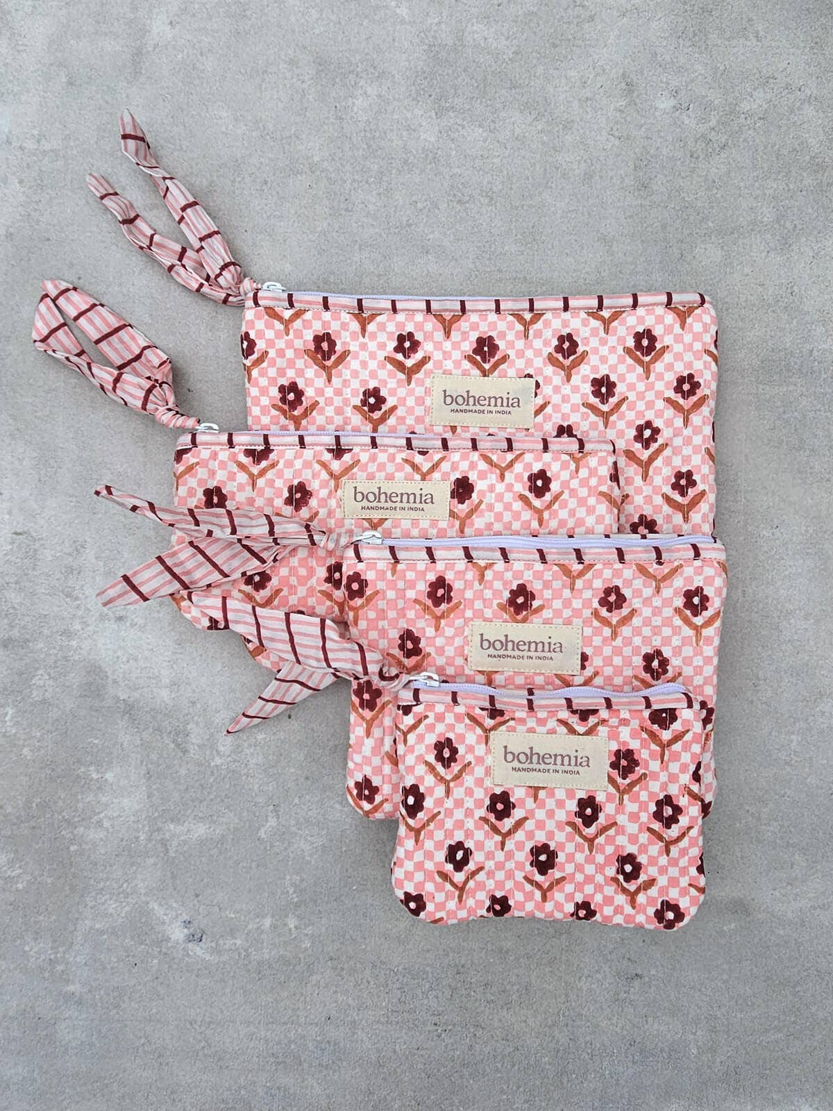 Coin Purse Daisy Check Hand Block Printed in India