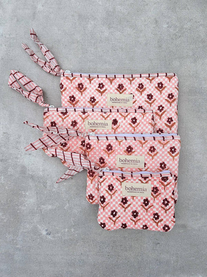 Coin Purse Daisy Check Hand Block Printed in India