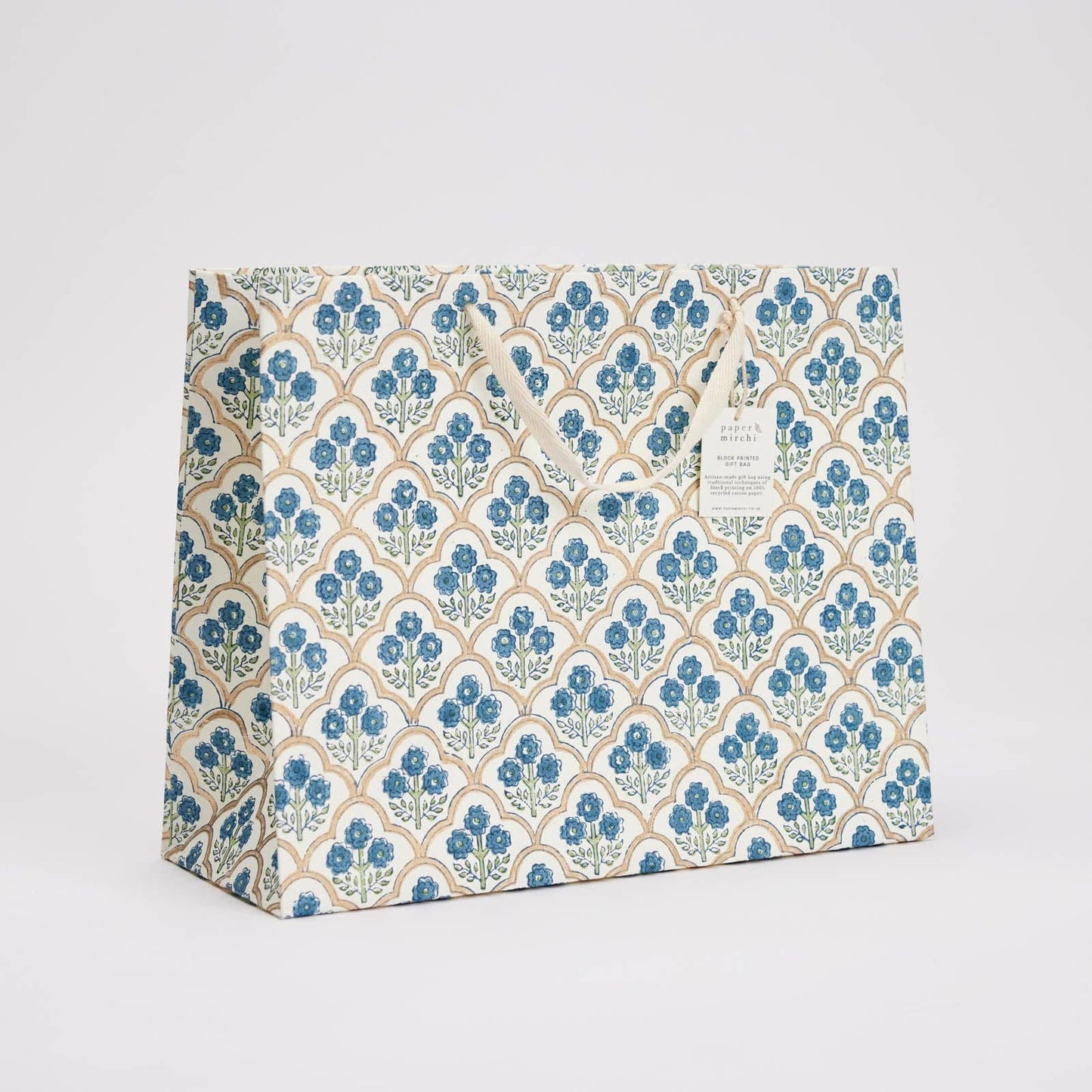 Trellis Indigo Large Block Printed Gift Bag