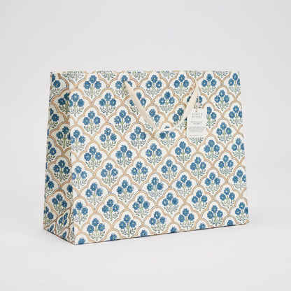 Trellis Indigo Large Block Printed Gift Bag