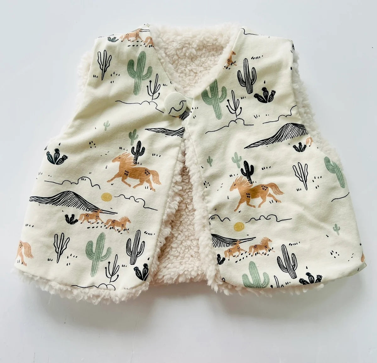 Wild West Gilet Cowboy Horse Cactus Print Organic Cotton Baby Fleece