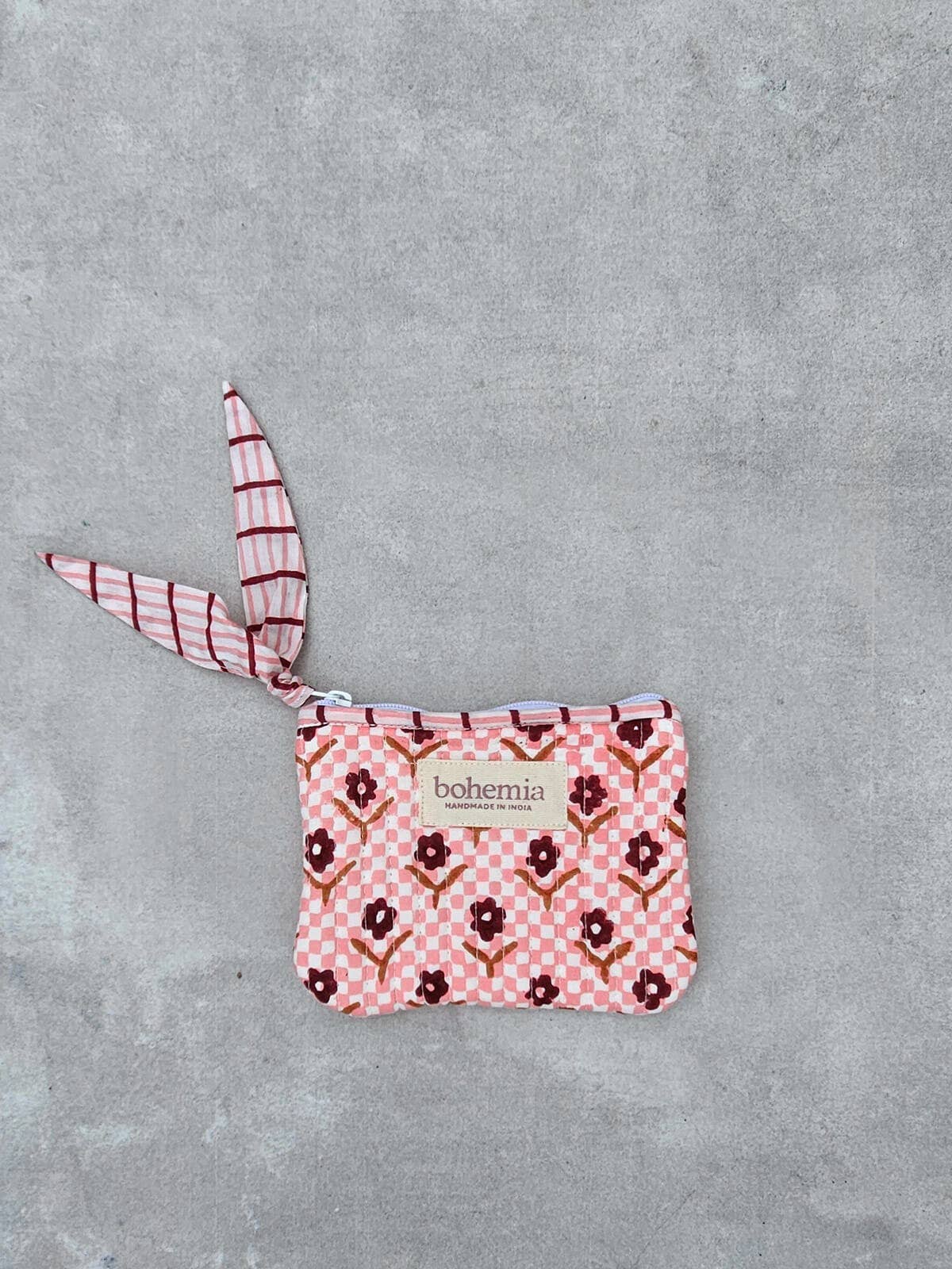 Coin Purse Daisy Check Hand Block Printed in India